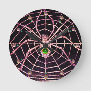 SPIDER EN WEB Red Ruby, Green Emerald Pareltjes Bl Ronde Klok
