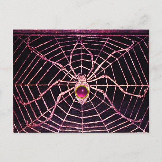SPIDER EN WEB roze Fuchsia Amethyst Black Briefkaart (Voorkant)