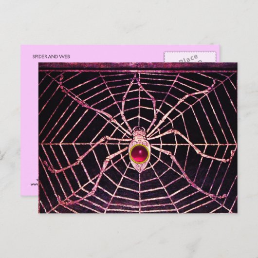 SPIDER en WEB Roze Fuchsia Ruby Black Briefkaart (Voorkant / Achterkant)