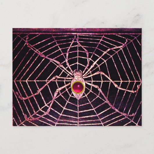 SPIDER en WEB Roze Fuchsia Ruby Black Briefkaart (Voorkant)