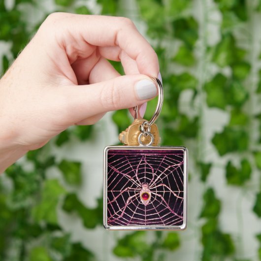 SPIDER en WEB Roze Fuchsia Ruby Black Sleutelhanger (Hand)