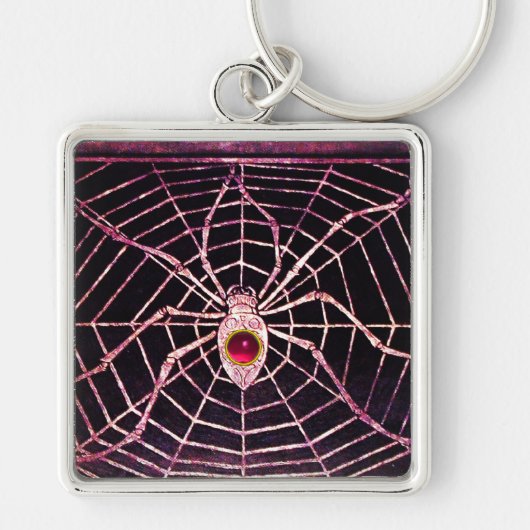 SPIDER en WEB Roze Fuchsia Ruby Black Sleutelhanger (Voorkant)