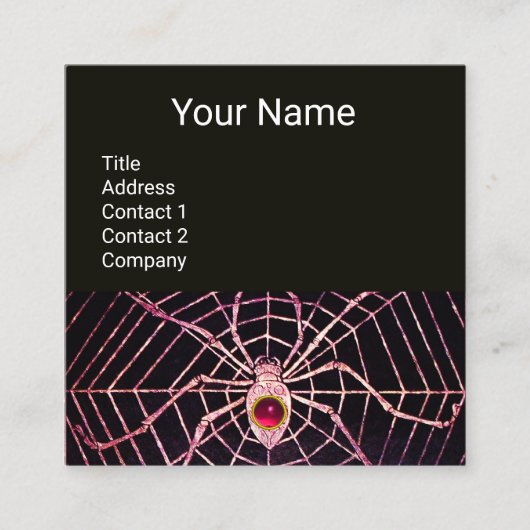 SPIDER EN WEB Roze Fuchsia Ruby Gemstone Black Vierkante Visitekaartje (Voorkant)