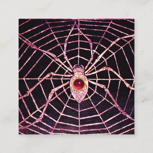 SPIDER EN WEB Roze Fuchsia Ruby Gemstone Black Vierkante Visitekaartje (Achterkant)