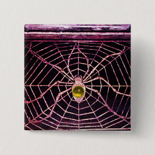 SPIDER en WEB Yellow Topaz Black Vierkante Button 5,1 Cm