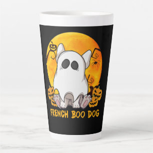 Spider Gift Franse Boo Bulldog met pompoenspin Latte Mok