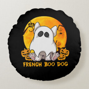 Spider Gift Franse Boo Bulldog met pompoenspin Rond Kussen