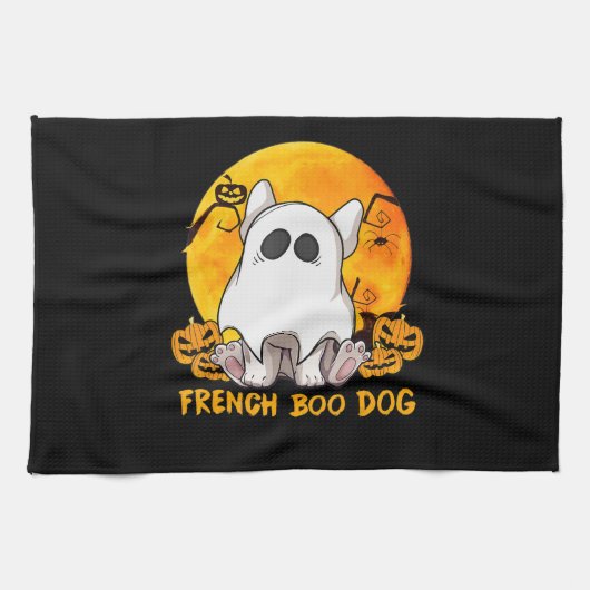 Spider Gift|Franse Boo Bulldog met pompoenspin Theedoek (Horizontaal)