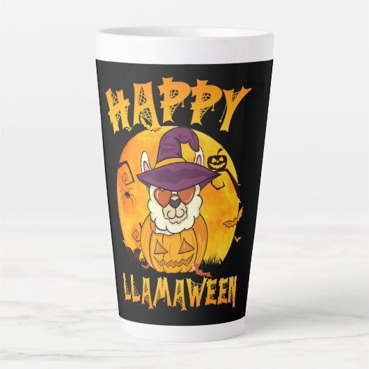 Spider Gift | Happy Llamaween Llama Witch Spider Latte Mok (Voorkant)