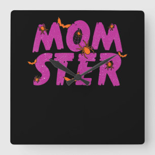 Spider Gift MOMSTER Spider Net And Bat Halloween Vierkante Klok