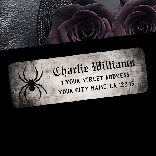 Spider gritty grunge Halloween return address Etiket