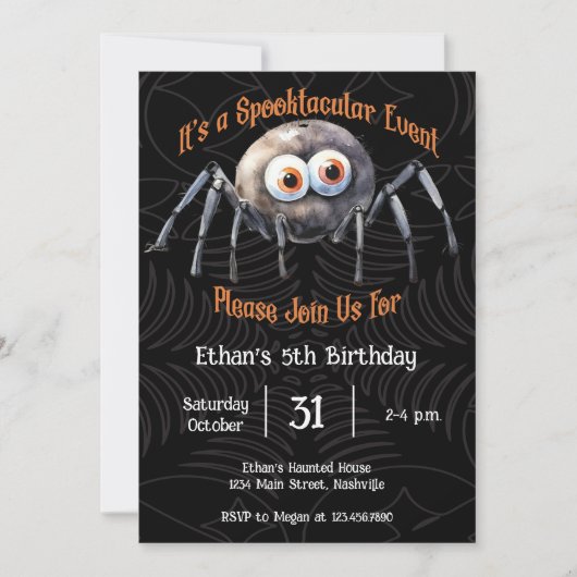 Spider Halloween Birthday Party Kaart (Voorkant)