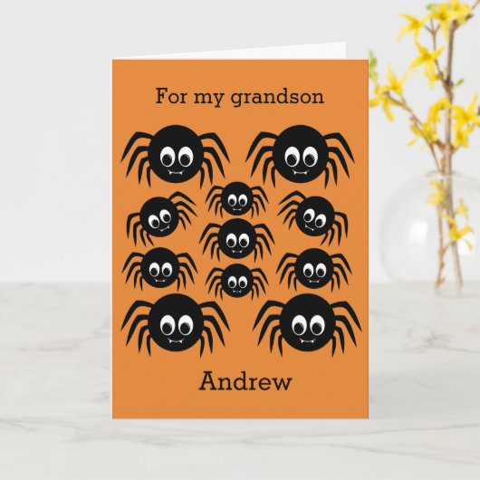 Spider Halloween kleinzoon Kaart (Gele Bloem)