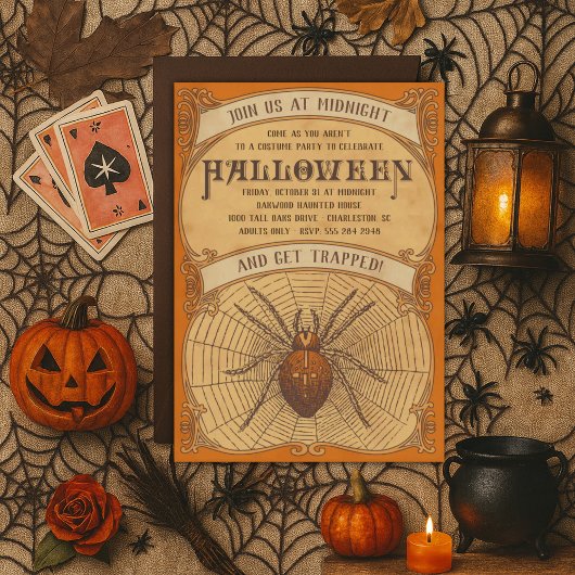 Spider Halloween Party Invitation for Adults Kaart