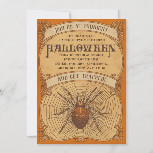 Spider Halloween Party Invitation for Adults Kaart (Voorkant)