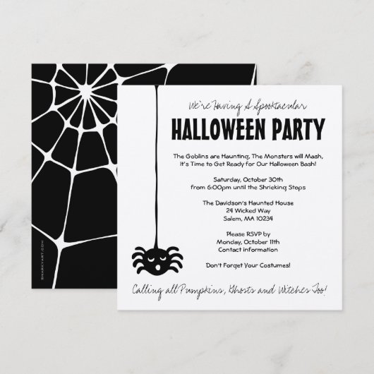 Spider Halloween Party Invitation - Square Kaart (Voorkant / Achterkant)