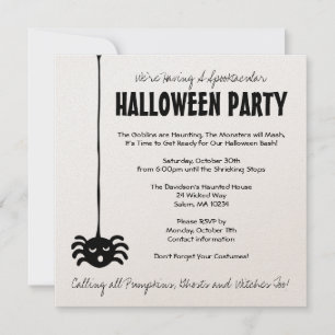 Spider Halloween Party Invitation - Square Kaart