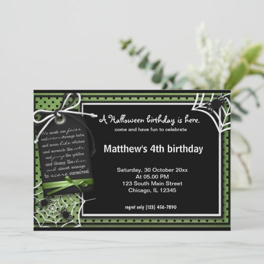 Spider Halloween Verjaardag Kaart (Staand voorkant)