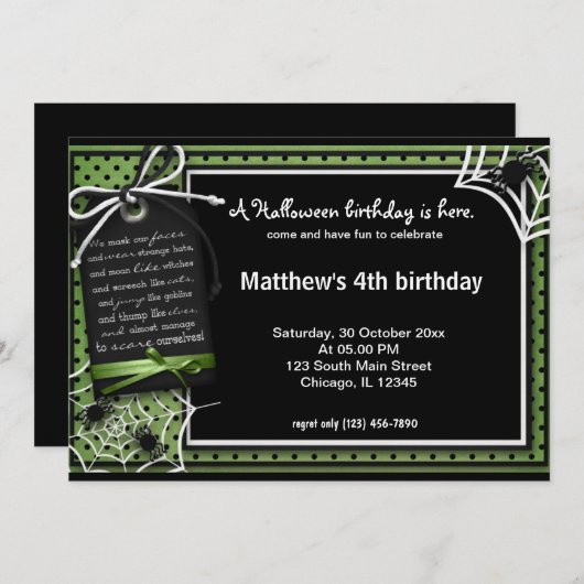 Spider Halloween Verjaardag Kaart (Voorkant / Achterkant)