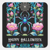 Spider in Flower Garden Gothic Style Halloween Vierkante Sticker (Voorkant)