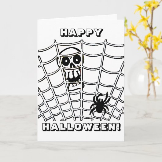 Spider in Web met Skull Kaart (Gele Bloem)