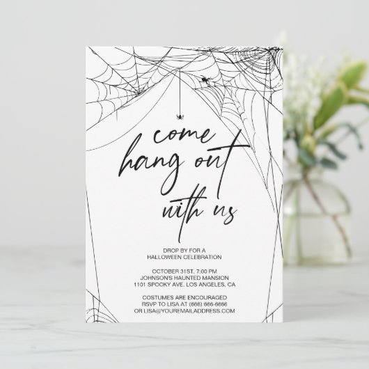 Spider Kom op Halloween Party Kaart (Staand voorkant)