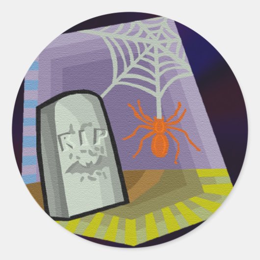 Spider met web- en RIP-teller Ronde Sticker (Voorkant)