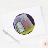 Spider met web- en RIP-teller Ronde Sticker (Envelop)