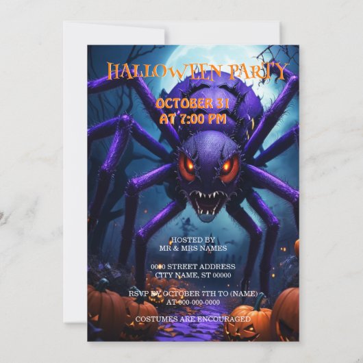 Spider Monster Halloween Feest Uitnodiging (Achterkant)