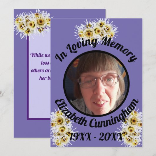 Spider Mums Photo Paars Memory Quote Memorial (Voorkant / Achterkant)