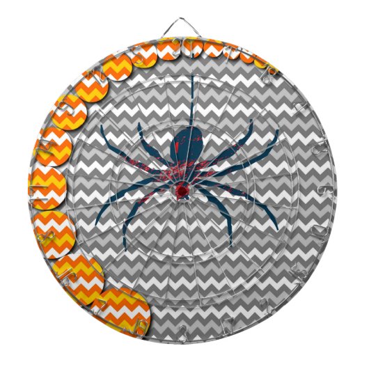 Spider op grijze Chevron Zigzag Pattern Dartbord (Voorkant)