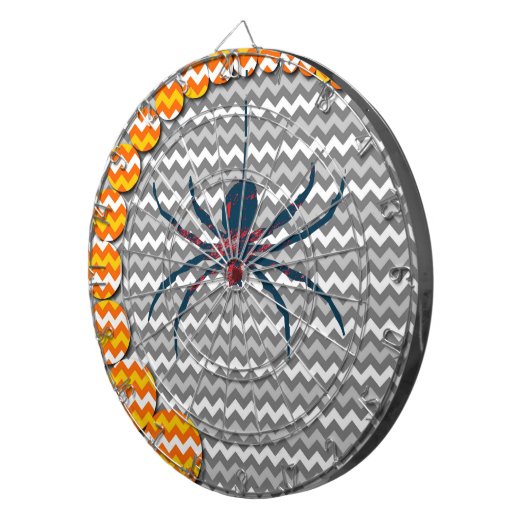 Spider op grijze Chevron Zigzag Pattern Dartbord (Voorkant Rechts)