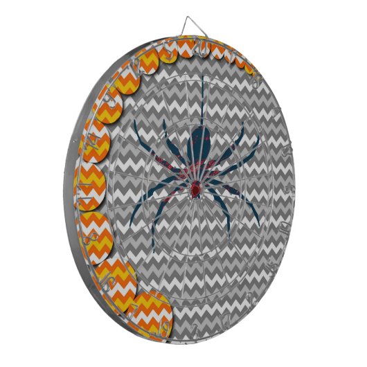 Spider op grijze Chevron Zigzag Pattern Dartbord (Voorkant Links)