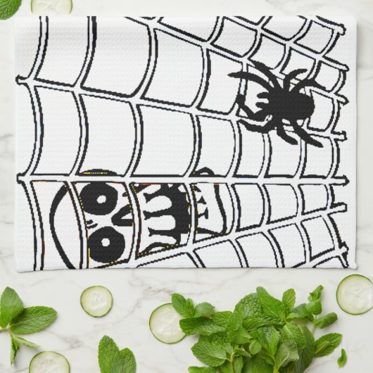 Spider op het web met Skull Halloween Kitchen Towe Theedoek (Gevouwen)