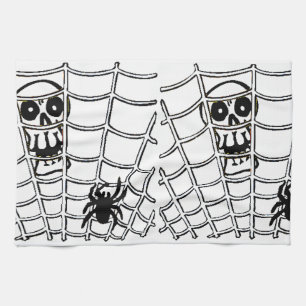 Spider op het web met Skull Halloween Kitchen Towe Theedoek