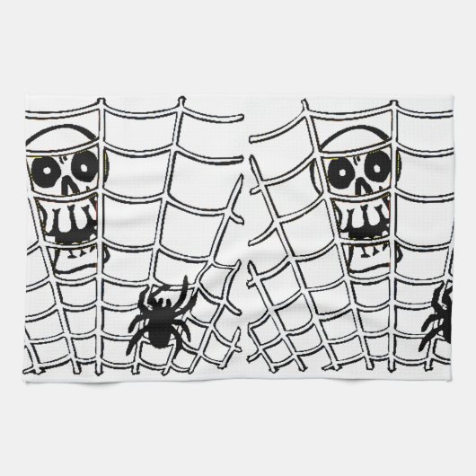 Spider op het web met Skull Halloween Kitchen Towe Theedoek (Horizontaal)