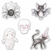Spider Skull Bat Cat Mummy Halloween Sticker (Voorkant)