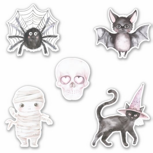 Spider Skull Bat Cat Mummy Halloween Sticker (Voorkant)