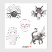 Spider Skull Bat Cat Mummy Halloween Sticker (Vel)