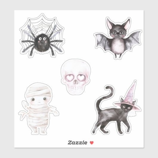 Spider Skull Bat Cat Mummy Halloween Sticker (Vel)