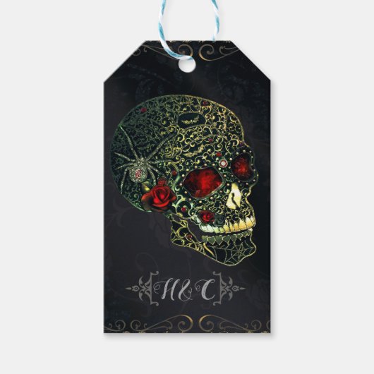 Spider Skull & Rozen Glam Gothic Party Cadeaulabel (Voorkant)