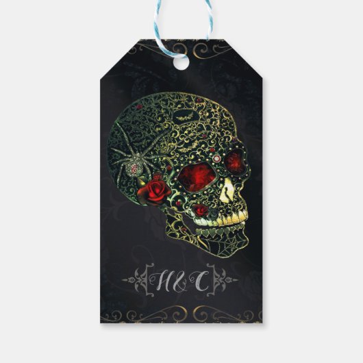 Spider Skull & Rozen Glam Gothic Party Cadeaulabel (Achterkant)