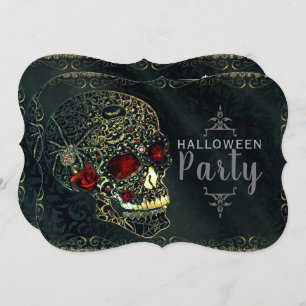 Spider Skull & Rozen Glam Gothic Party Kaart