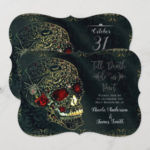 Spider Skull & Rozen Glam Gothic Wedding Kaart