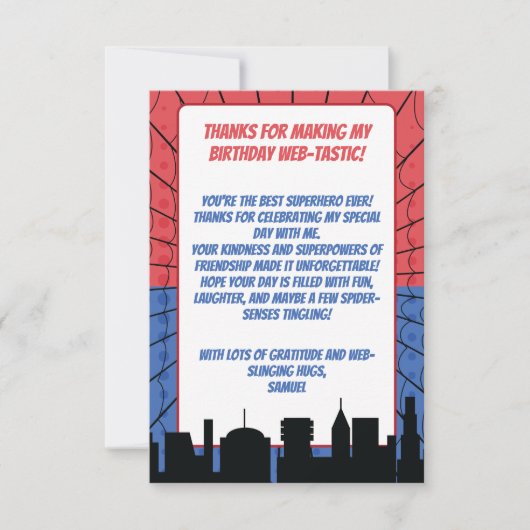 Spider superheld rode en blauwe verjaardag bedankkaart (Voorkant)