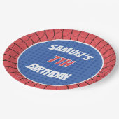 Spider superheld rode en blauwe verjaardag papieren bordje (Gekanteld)