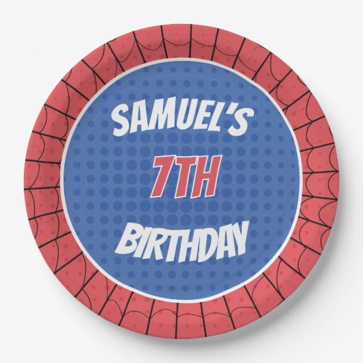 Spider superheld rode en blauwe verjaardag papieren bordje (Voorkant)