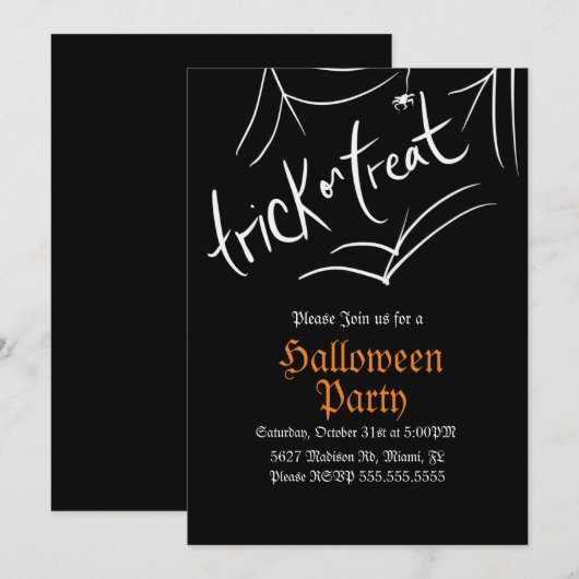 Spider Trick or treat Halloween Birthday Party Kaart (Voorkant / Achterkant)