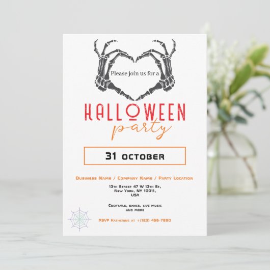 Spider Wave Skeleton Hand Zakelijk Halloween Party Kaart (Staand voorkant)
