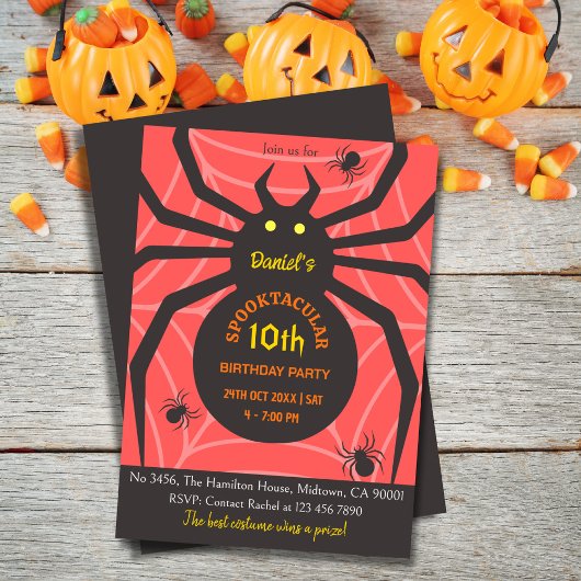 Spider Web 10th Birthday Spooky Halloween Party Kaart